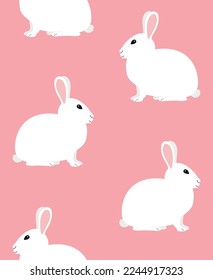 Vector seamless pattern of hand drawn flat bunny rabbit isolated on pink background