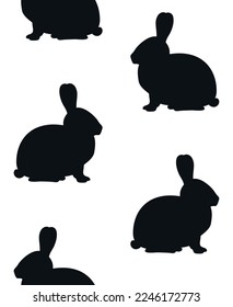 Vector seamless pattern of hand drawn flat bunny rabbit silhouette isolated on white background