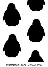 Vector seamless pattern of hand drawn flat baby penguin silhouette isolated on white background