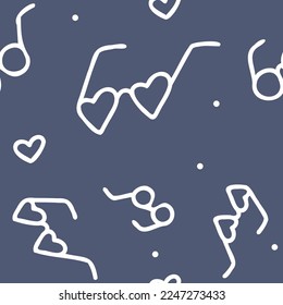 Vector. Seamless pattern with hand drawn heart shaped glasses. Vintage background for Valentine's Day, holidays of lovers, women's day and wedding design. Print for postcards, invitations, packaging.
