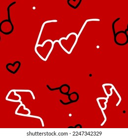 Vector. Seamless pattern with hand drawn heart shaped glasses. Vintage background for Valentine's Day, holidays of lovers, women's day and wedding design. Print for postcards, invitations, packaging.