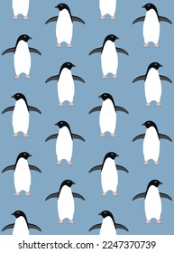 Vector seamless pattern of hand drawn flat penguin isolated on blue background