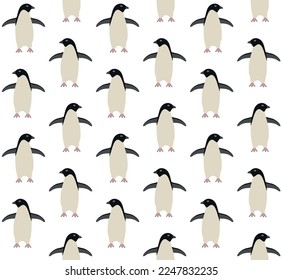 Vector seamless pattern of hand drawn flat penguin isolated on white background