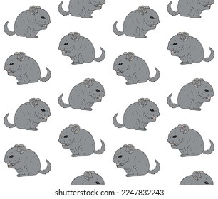 Vector seamless pattern of hand drawn doodle sketch colored chinchilla isolated on white background