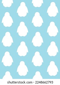 Vector seamless pattern of hand drawn flat baby penguin silhouette isolated on blue background