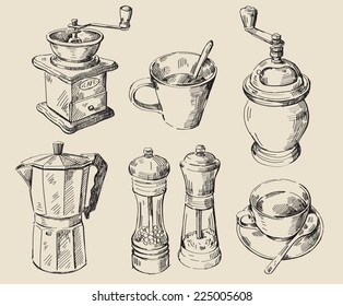 vector seamless pattern hand drawn kitchen set