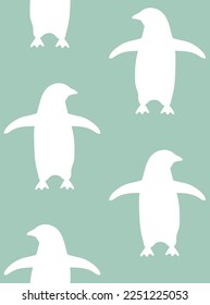 Vector seamless pattern of hand drawn flat penguin silhouette isolated on mint background
