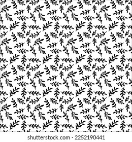 Vector seamless pattern with hand drawn twigs. Monochrome template for print, packaging, textile, banner, design, wallpaper