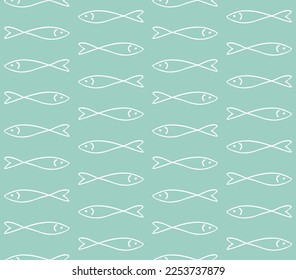 Vector seamless pattern of hand drawn doodle sketch fish isolated on mint background