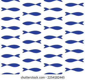 Vector seamless pattern of hand drawn doodle sketch fish silhouette isolated on white background