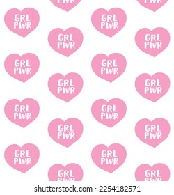 Vector seamless pattern of hand drawn sketch doodle girl power lettering in heart isolated on white background