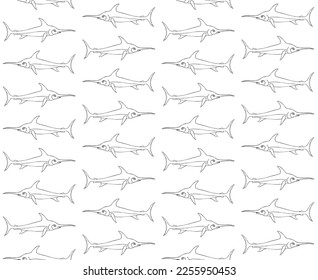 Vector seamless pattern of hand drawn doodle sketch swordfish isolated on white background