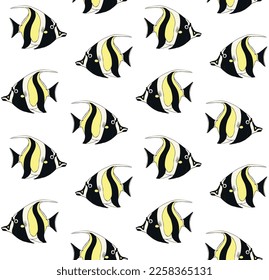 Vector seamless pattern of hand drawn doodle sketch colored angel fish isolated on white background