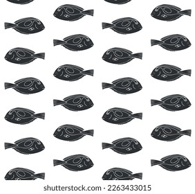 Vector seamless pattern of hand drawn doodle sketch black tropical fish isolated on white background