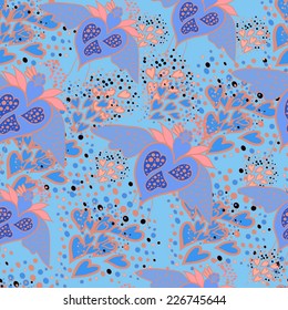 Vector seamless pattern with hand drawn cool flying hearts with wings.