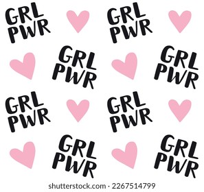 Vector seamless pattern of hand drawn sketch doodle girl power lettering isolated on white background