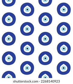 Vector seamless pattern of hand drawn flat Turkish Fatima eye sign isolated on white background