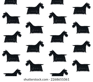 Vector seamless pattern of hand drawn doodle sketch black Scottish terrier dog isolated on white background