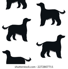 Vector seamless pattern of hand drawn Afghan hound dog silhouette isolated on white background