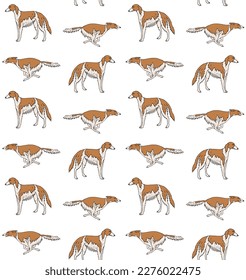 Vector seamless pattern of hand drawn sketch doodle colored Russian borzoi dog isolated on white background