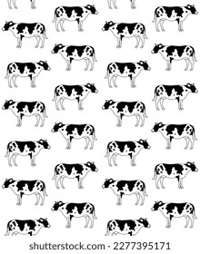 Vector seamless pattern of hand drawn flat cow isolated on white background