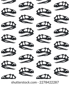 Vector seamless pattern of hand drawn sketch tyrannosaurus dinosaur skull isolated on white background