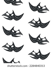 Vector seamless pattern of hand drawn sketch black triceratops dinosaur skull isolated on white background