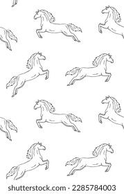Vector seamless pattern of hand drawn sketch dressage horse jumping isolated on white background