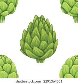 Vector seamless pattern with hand drawn artichokes on white background. Texture with cartoon head of cabbage healthy vegetables. Natural healthy food background for wallpaper and fabric.