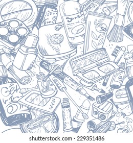 vector seamless pattern with hand drawn cosmetics