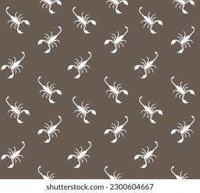 Vector seamless pattern of hand drawn scorpio silhouette isolated on brown background