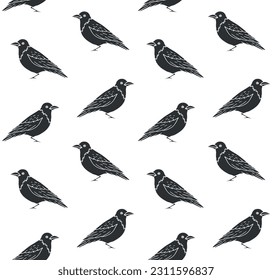 Vector seamless pattern of hand drawn doodle sketch black crow isolated on white background