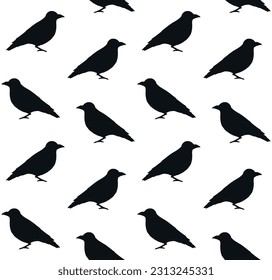 Vector seamless pattern of hand drawn crow silhouette isolated on white background
