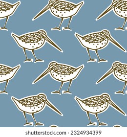 Vector seamless pattern with hand drawn sweet snipes. Ink drawing, decorative graphic style. Beautiful animal design elements, perfect for prints and patterns