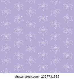 Vector seamless pattern of hand drawn doodle sketch Lilly flower isolated on lilac background