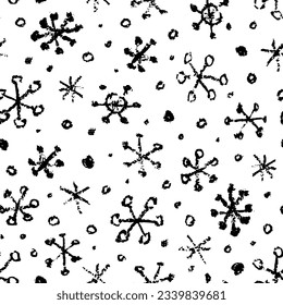 Vector seamless pattern with hand drawn elements, chalk texture. Cute design for Christmas wrappings, textile and backgrounds.