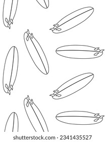 Vector seamless pattern of hand drawn flat surfboard isolated on white background