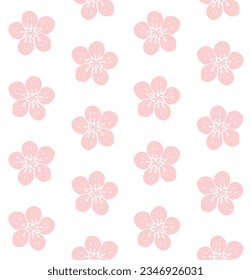 Vector seamless pattern of hand drawn doodle sketch pink sakura flower isolated on white background