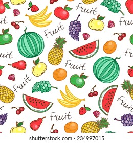 Vector seamless pattern with hand drawn juicy fruit. Background for use in design, web site, packing, textile, fabric