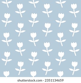 Vector seamless pattern of hand drawn doodle flat tulip flower silhouette isolated on blue background