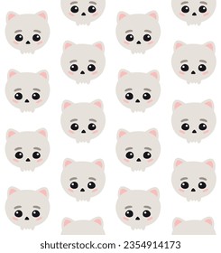 Vector seamless pattern of hand drawn flat cute cat skull isolated on white background