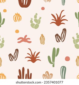 Vector seamless pattern with hand drawn cactus. Vector Illustration. Travel Vibe. West.