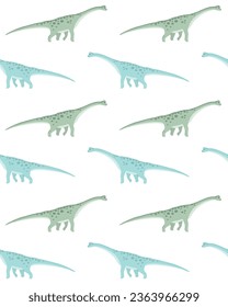 Vector seamless pattern of hand drawn flat diplodocus dinosaur isolated on white background