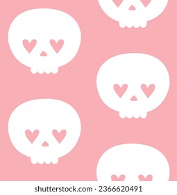 Vector seamless pattern of hand drawn groovy skull isolated on pink background