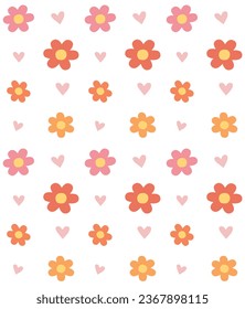 Vector seamless pattern of hand drawn flat flowers isolated on white background