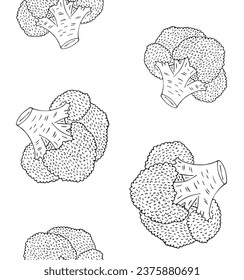 Vector seamless pattern of hand drawn sketch doodle broccoli isolated on white background