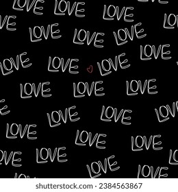 Vector seamless pattern with hand drawn LOVE lettering and hearts