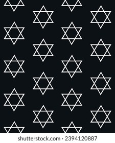 Vector seamless pattern of hand drawn doodle sketch Jewish David star isolated on black background