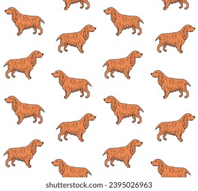 Vector seamless pattern of hand drawn doodle sketch colored spaniel dog isolated on white background