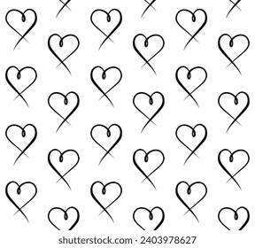 Vector seamless pattern of hand drawn doodle sketch heart isolated on white background
